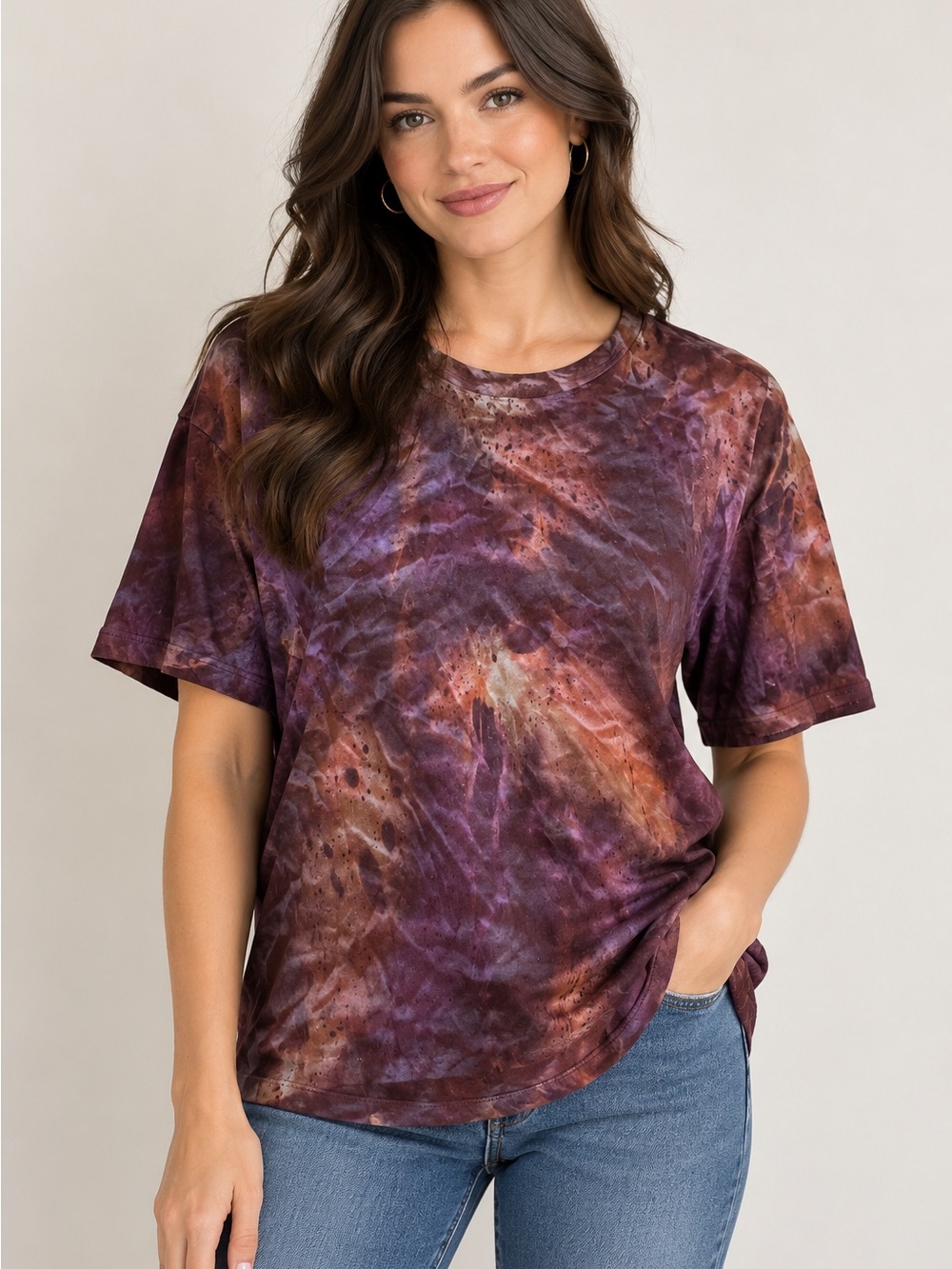 Women's Tie-Dye Short Sleeve Tee - Purple Rust